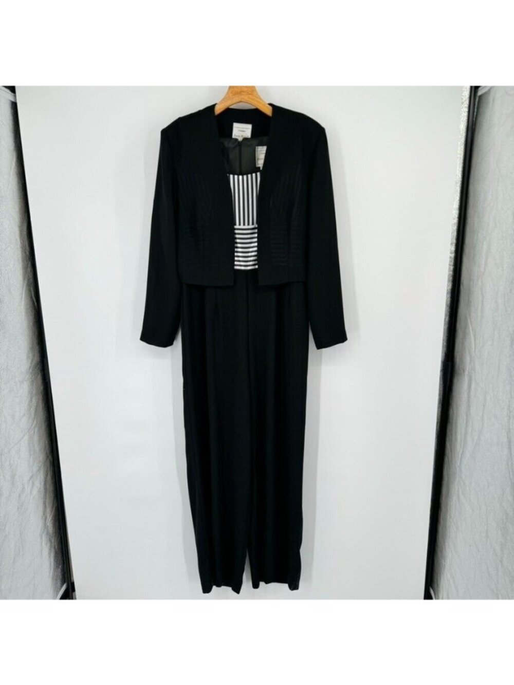 JOSEPH RIBKOFF Black Jumpsuit  Pant Suit w/ jacket womens stripes size 10 - Picture 16 of 16
